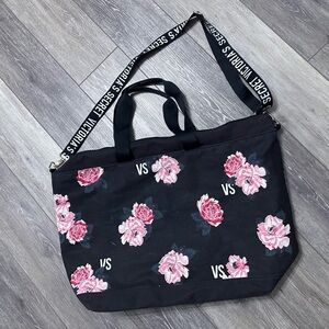 Victoria's Secret Black and Pink Floral Tote Bag excellent